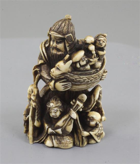 A Japanese ivory netsuke of Bishamon Ten, Meiji period,